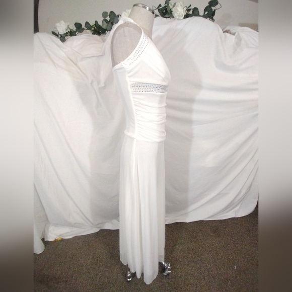 Mariposa Vintage Halter Sheath  Dress,Ivory Sparkle Beads, Pleats, Long, XS-S - Picture 5 of 10